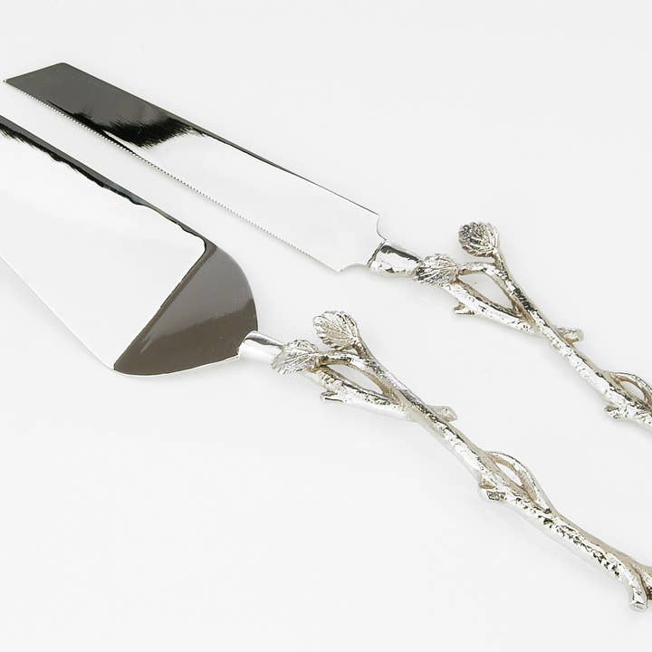 CLASSIC TOUCH DECOR INC. - Wholesale Serving Utensil - Cake Server and Knife Set with Leaf Design, Dims 12"L