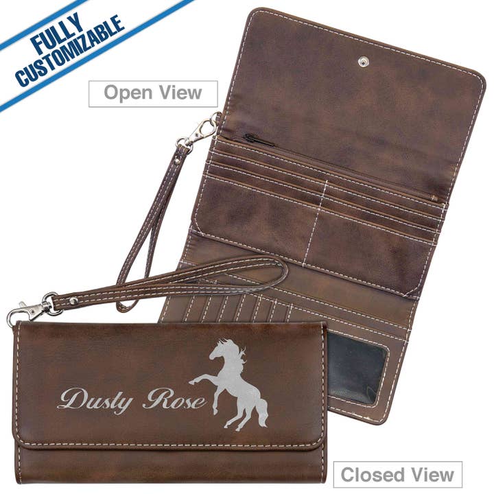 GiftWorksPlus - Wholesale Wallet - Unisex - Engraved Leatherette Long Wallet - Strap -Fully Customizable5