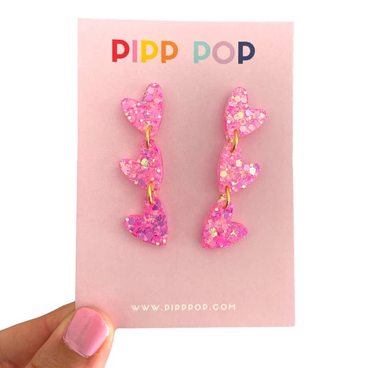 Pipp Pop - Wholesale Dangle earrings - Glitter Heart Dangles - 8 Colours Available1