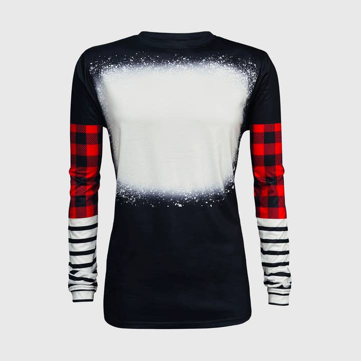 ILTEX Apparel - Wholesale Sublimation Blank T-Shirt - Women's - Black Plaid Stripe Long Sleeve Blank Top2