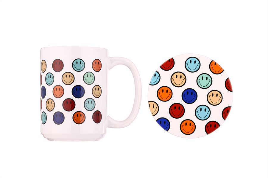 Nima Accessories Inc - Wholesale Coffee Mug - Ladies Smiley Face Coffee Mug Coaster Gift Set1