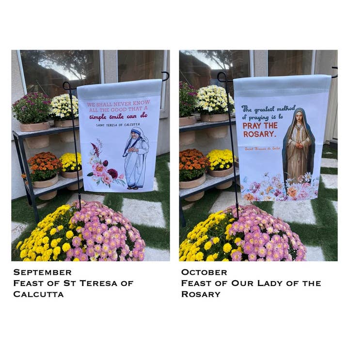 Meyer Market Designs - Wholesale Flag - Catholic Garden flags. Marian garden. Sacred heart flag.
