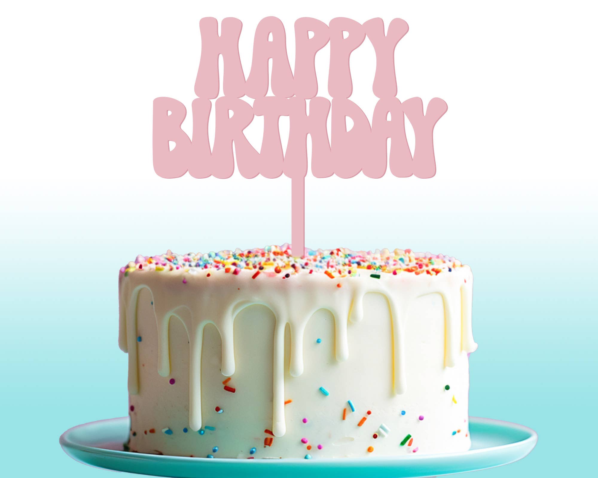 Momenti di Vita - Wholesale Cake/Cupcake Topper - Happy Birthday Cake Topper - Dusty Pink, Retro Decorations0