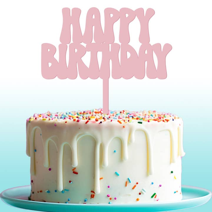 Momenti di Vita - Wholesale Cake/Cupcake Topper - Happy Birthday Cake Topper - Dusty Pink, Retro Decorations0