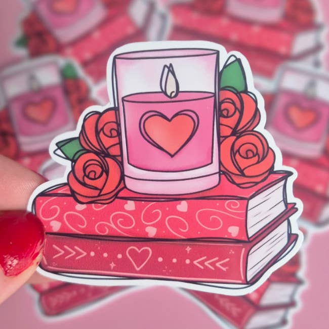 Romance Reader Bookstack Vinyl Sticker for wholesale by Becki Leigh Studios