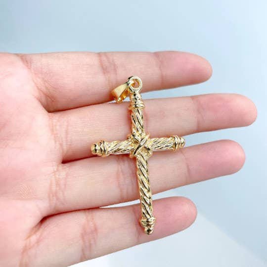 Luxus Accessories - Wholesale Individual charm/pendant - 18k Gold Filled Textured Rope Cross Pendant2