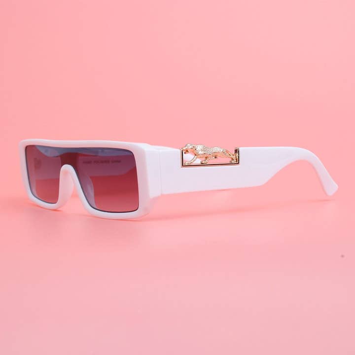 Sunglasses White Gold Panther Rectangle Eyewear for wholesale by PinktownUSA