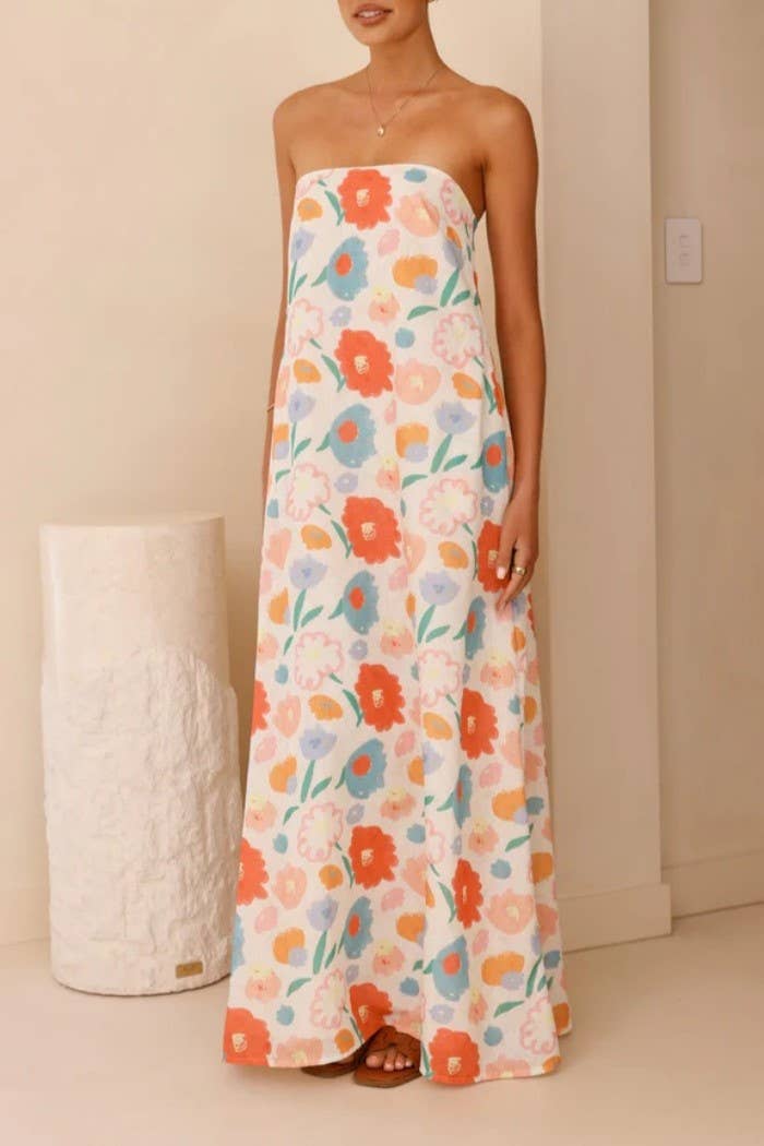 Rosa Clothing - Wholesale Dress - Women's - Western cowgirl Desert Theme print strapless dress3