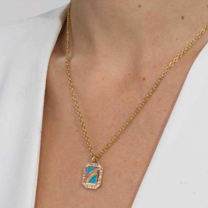 HoopLa – Colar pingente/pendente por atacado – Colar de Talismã Octógono de Cartão de Tarot - Arco-íris e Espelho1