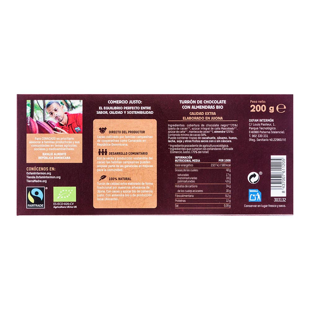 Tierra Madre - Wholesale Nougat - CHOCOLATE TURRON BIO WITH ALMONDS1