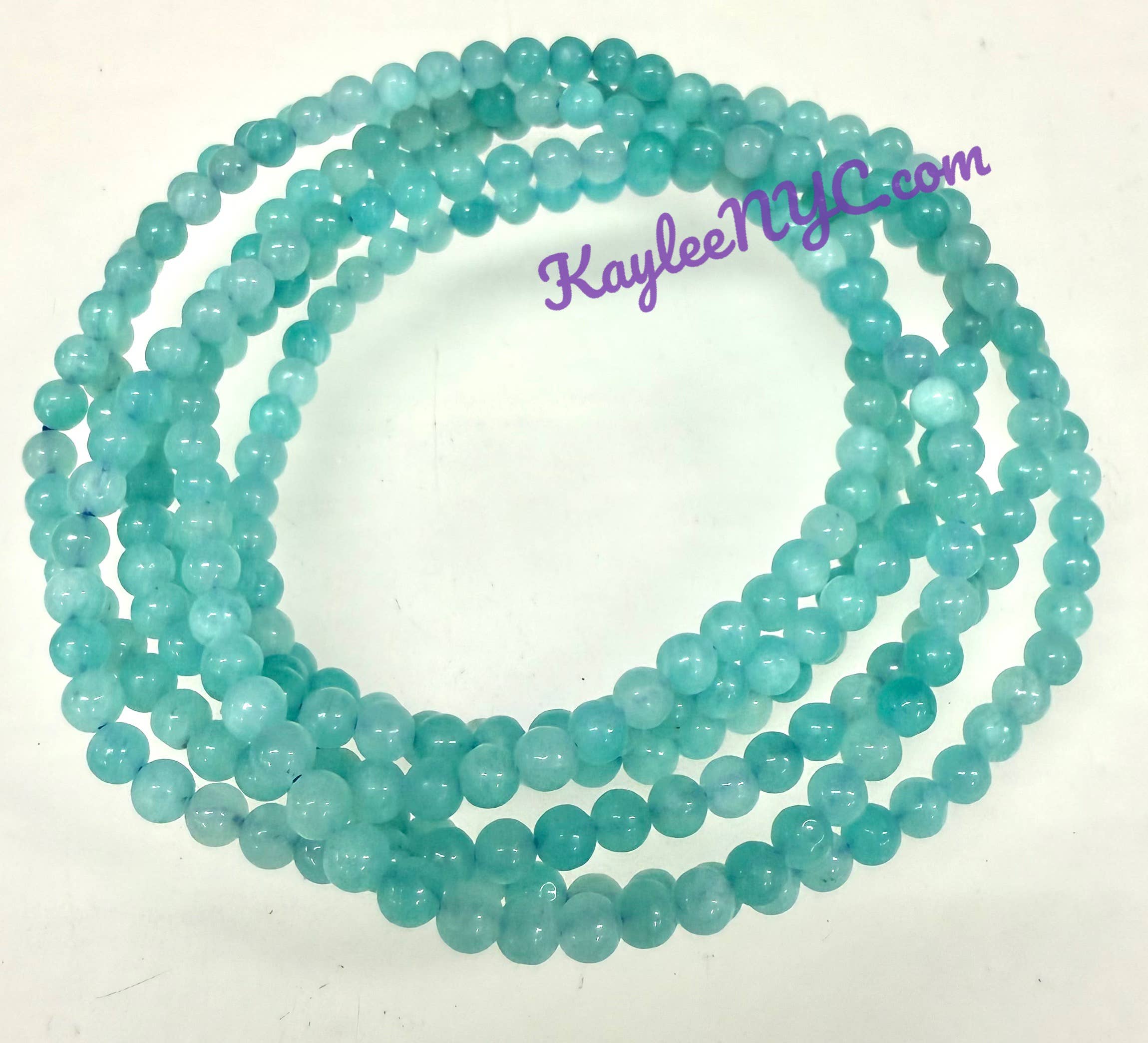 KayleeNYC - Wholesale Beaded Bracelet - Natural Amazonite 4mm 7.5” Crystal Stretch Bracelet0