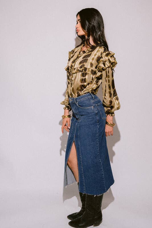 Piti Cuiti - Wholesale Blouse - Women's - LILI GREEN RUFFLE BLOUSE1