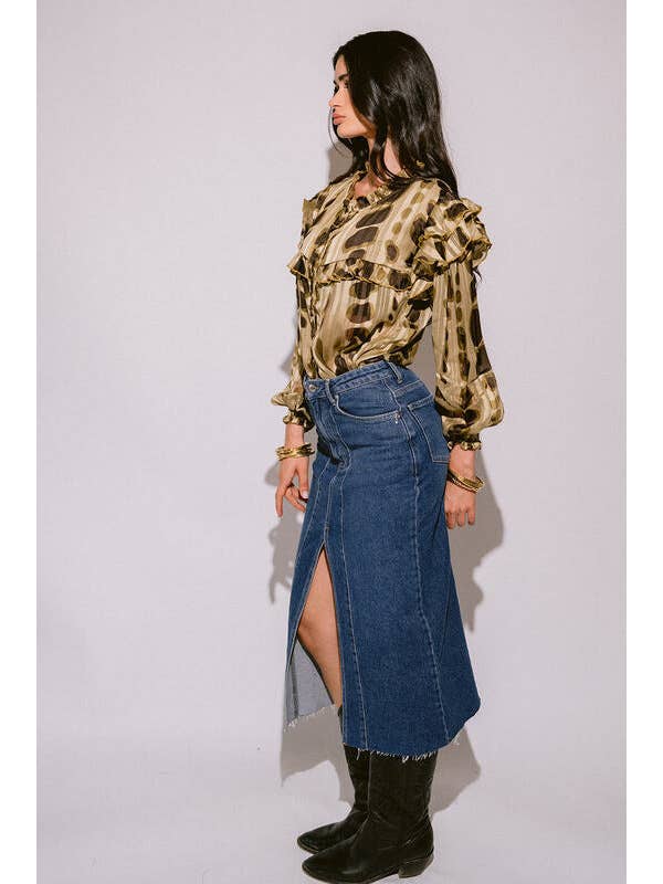 Piti Cuiti - Wholesale Blouse - Women's - LILI GREEN RUFFLE BLOUSE1