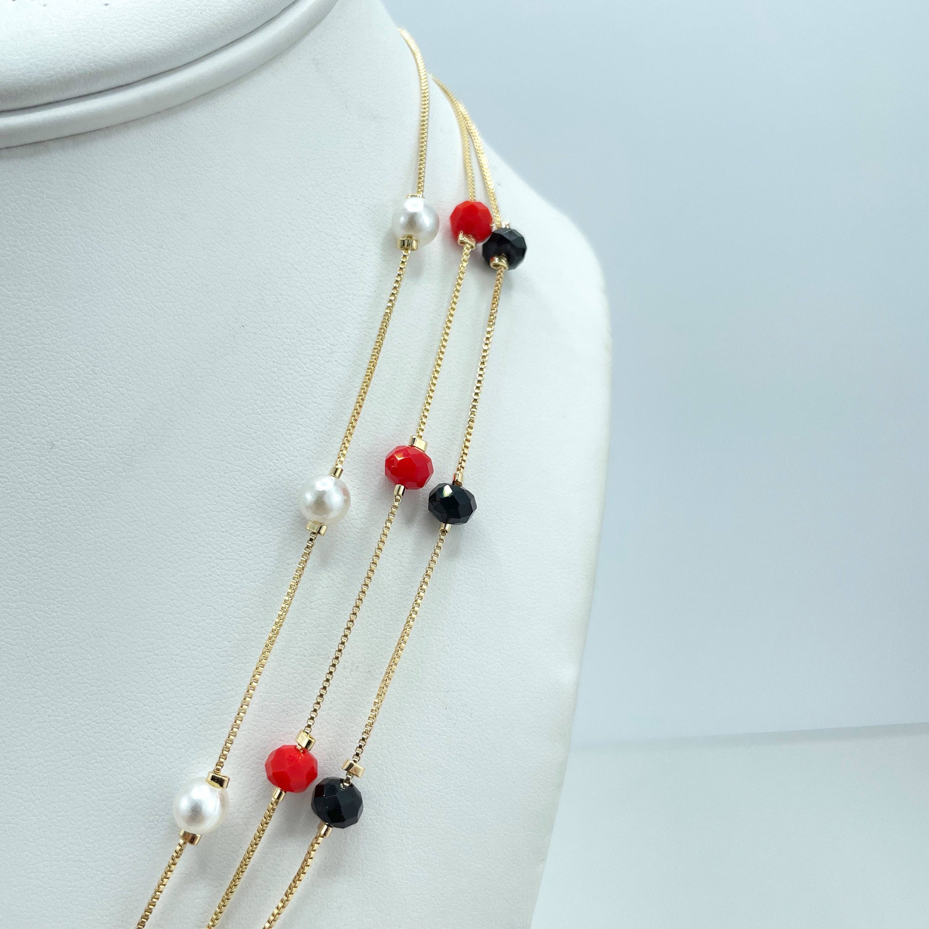 Luxus Accessories - Wholesale Prayer Beads Necklace - 18k Gold Filled Red, Black or Pearls Virgen La Milagrosa Beaded Rosary4