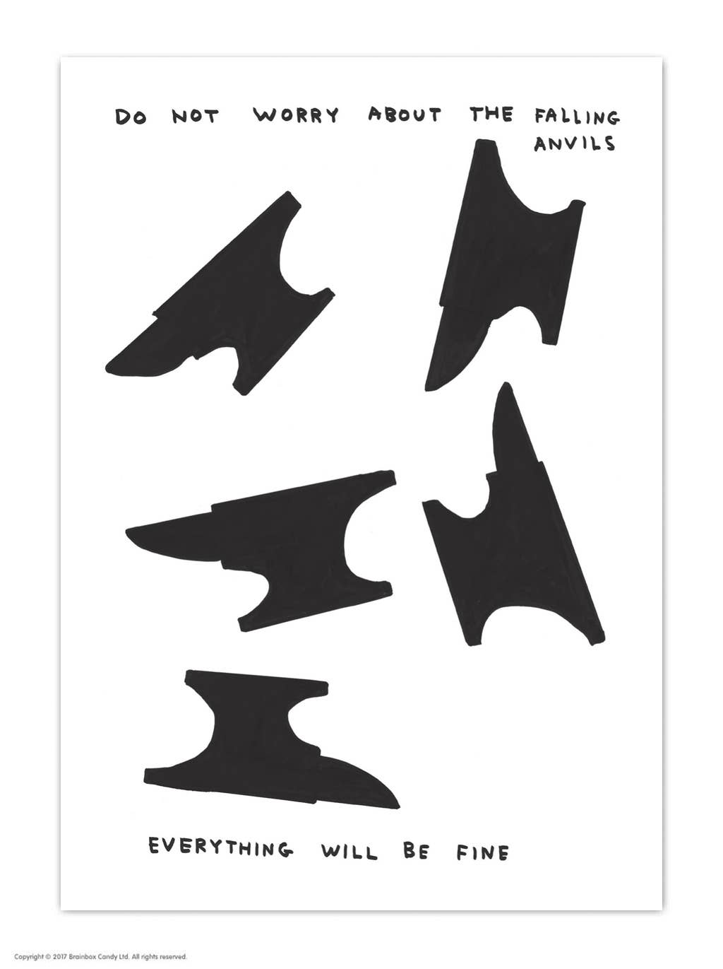 David Shrigley x Brainbox Candy - Wholesale Postcard - Funny A6 Art Postcard By David Shrigley - Falling Anvils0