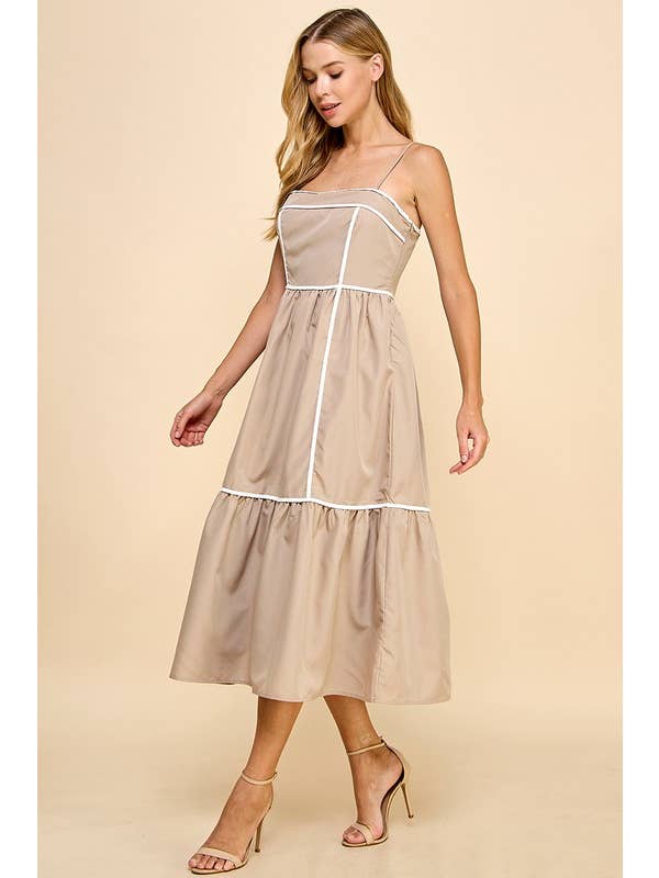 TCEC - Wholesale Dress - Women's - CD05019-Fit and Flare Spaghetti Strap Midi Dress