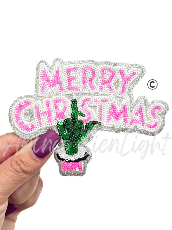Merry Christmas Grinch Hand Sequins Christmas Patch-SMALL for wholesale by ABLNco