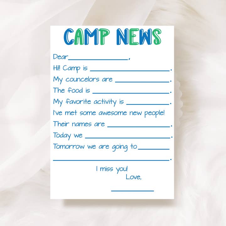 Cartes d'information Fill In the Blank Camp, lot de 10 (bleu/vert) pour la vente par Designing Moments