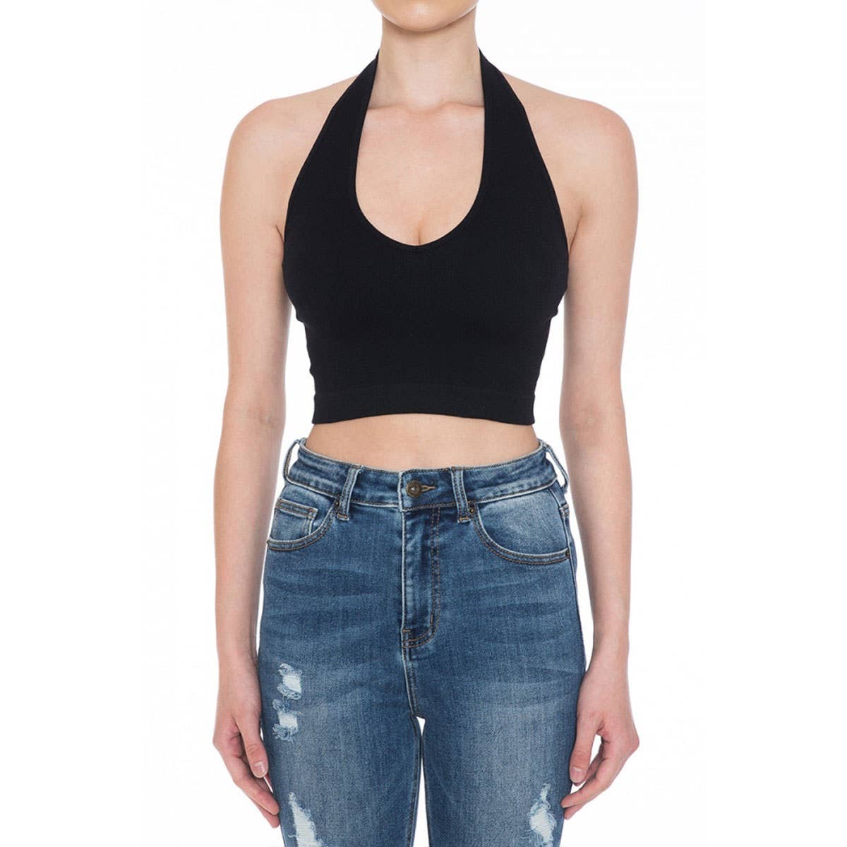 Timeless - Wholesale Tank Top - Women's - HALTER V NECK BRAMI RIBBED SEAMLESS CROP TOP13