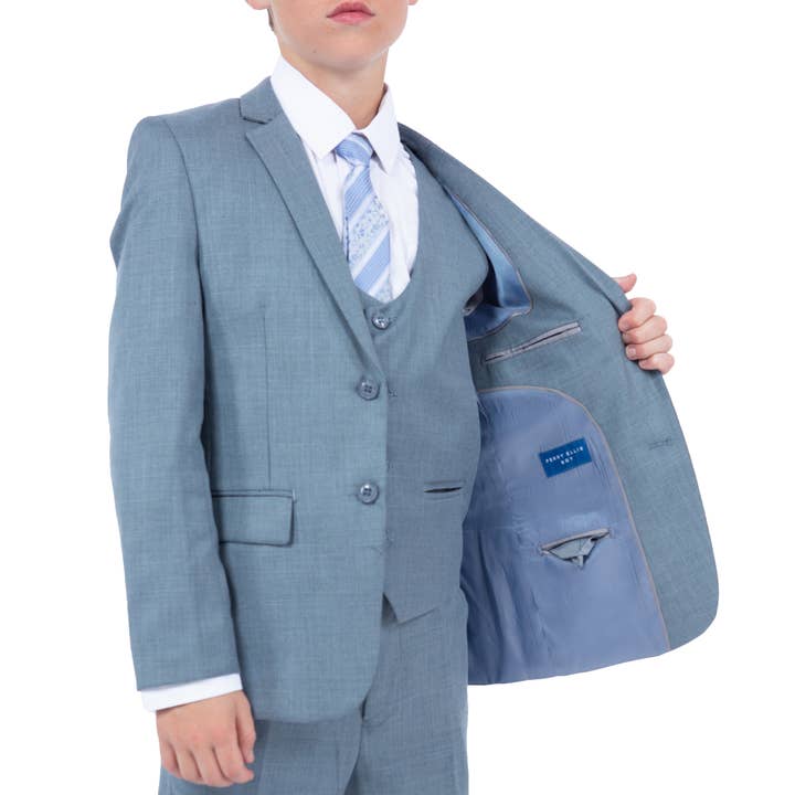Suits America - Wholesale Suit Set - Kids - Perry Ellis Sharkskin 5pc Boys Suit, Slate Blue