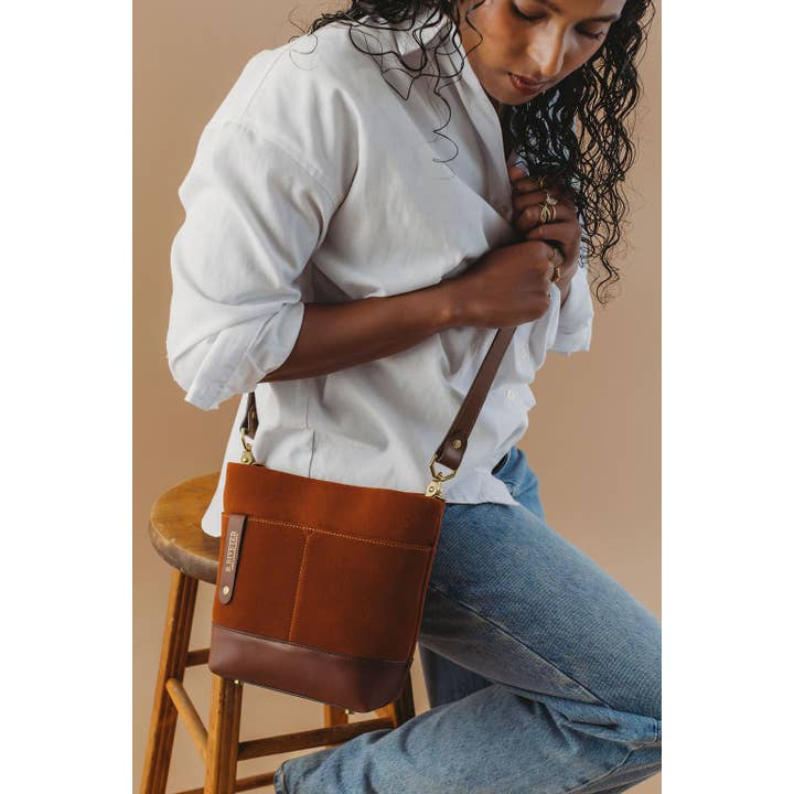 R.Riveter - Wholesale Crossbody bag – Women's - Betsy Bucket Bag | Rust Suede + Brown1