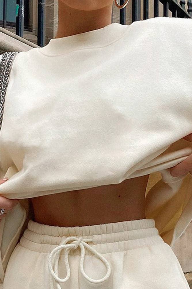 UNISHE - Wholesale Lounge Set - Women's - Plain Long Sleeves Sweatshirt and Short 2pcs Set ZK25210