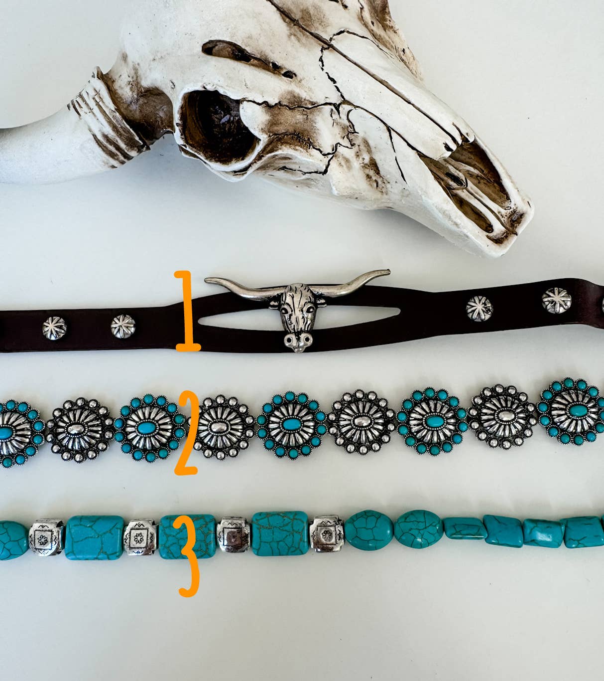 Boho Ranch Shop - Wholesale Hat Accessory - Women's - Western Hat Band - Concho, stone, longhorn steer2