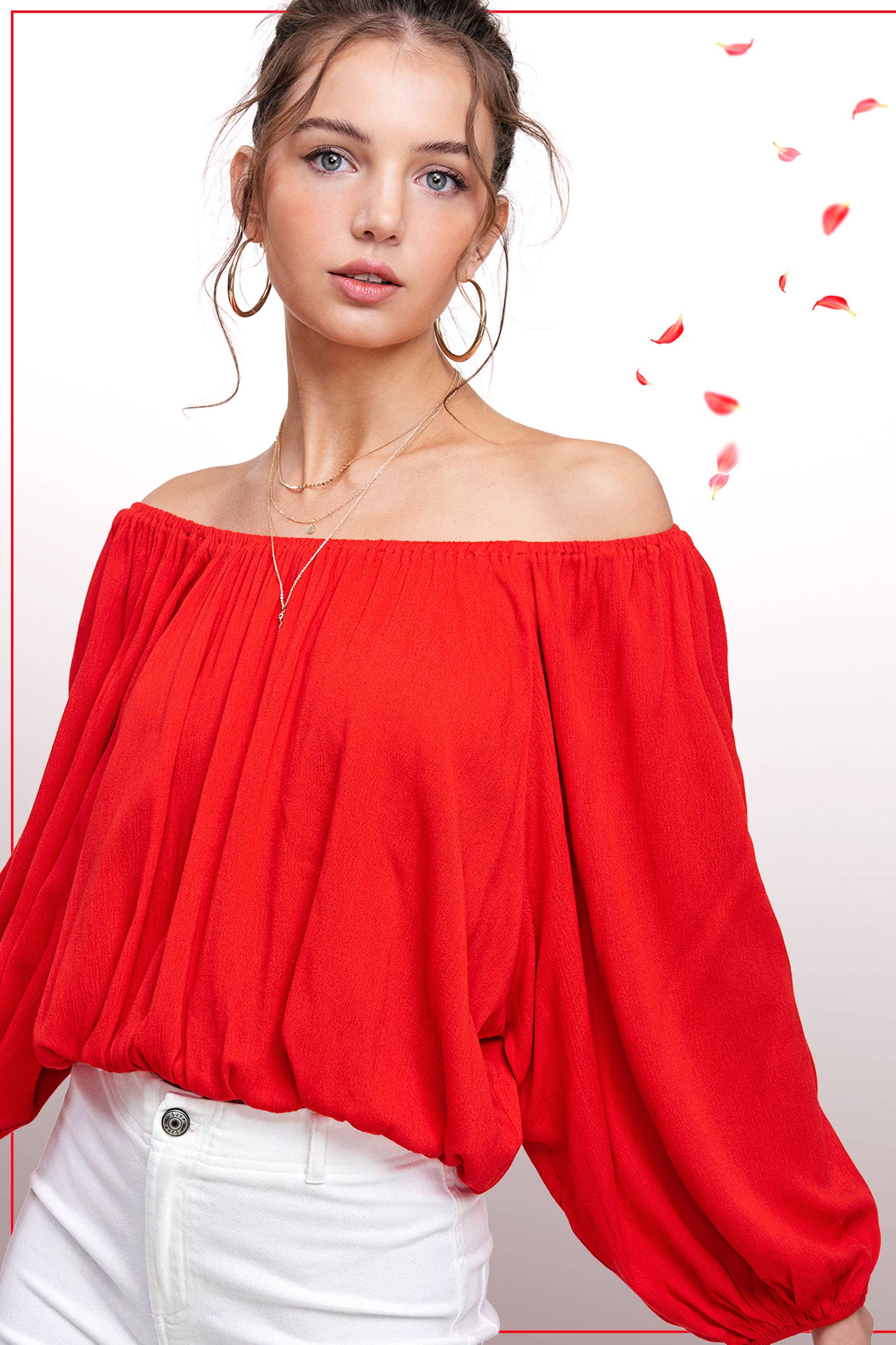 La Miel – Engroshandel Bluse - Dame – HAT7501-Åndbar top med ballonærmer uden skulder16