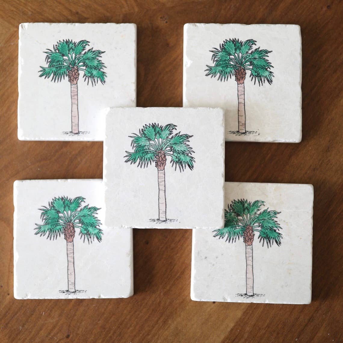 Lace, Grace & Peonies Marble Coasters – wholesale Underlägg – Palm Tree Handmålade Marmor Coaster1