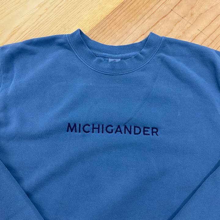 Jupmode - Wholesale Sweatshirt - Unisex - Michigander Embroidered Sweatshirt (Pigment Slate Blue)