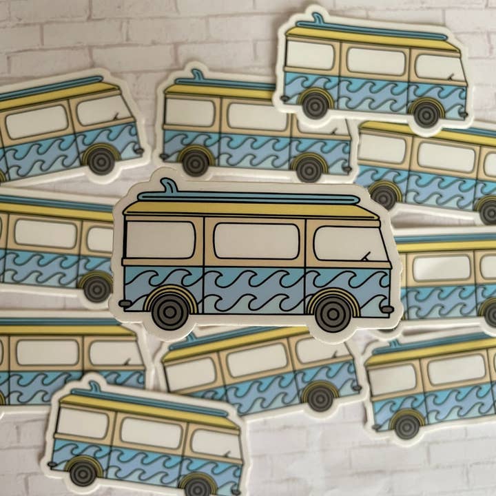 Vw Van Sticker | Beachy | Waves Sticker | Vsco klistermærker | Æstetiske klistermærker | Vandtætte klistermærker | Blue Vw Van for engroshandel hos Rad & Cove