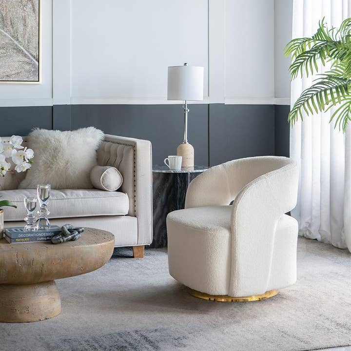 A&B Home Group Inc. - Wholesale Chair - 26.5x29.5x29.5" Cream Swivel Barrel Chair with Raised Back5