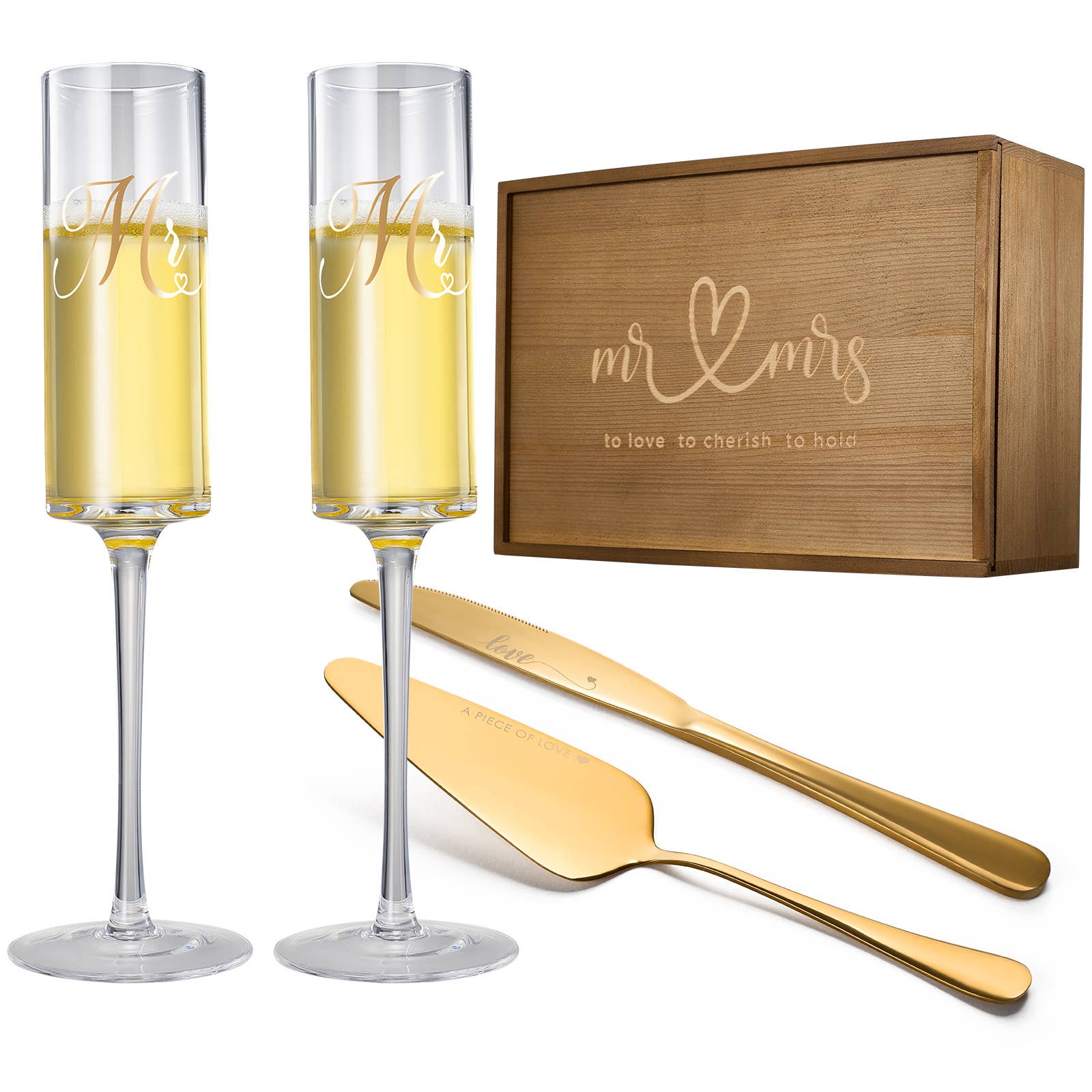 The Wine Savant /  Khen Glassware - Wholesale Champagne Flute - Wedding, Bridal Mr & Mrs Champagne Flutes Gift | Set of 20