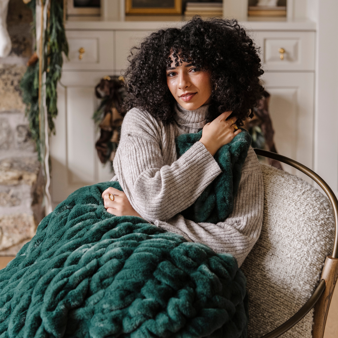 Forest HOLIDAY DOUBLE RUCHED FAUX FUR THROW BLANKETS for wholesale on Faire0