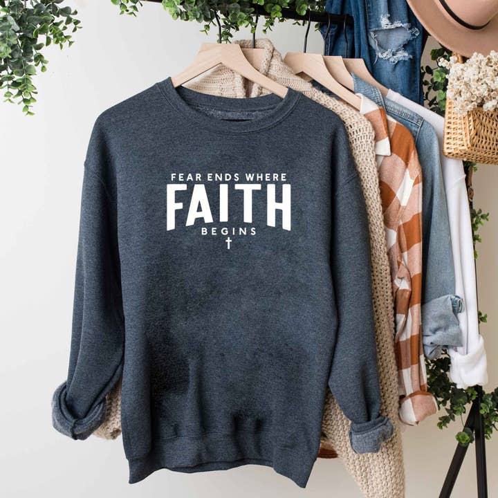 Fear Ends Faith Begins | Sweatshirt for wholesale by Uplifting Threads Co Wholesale