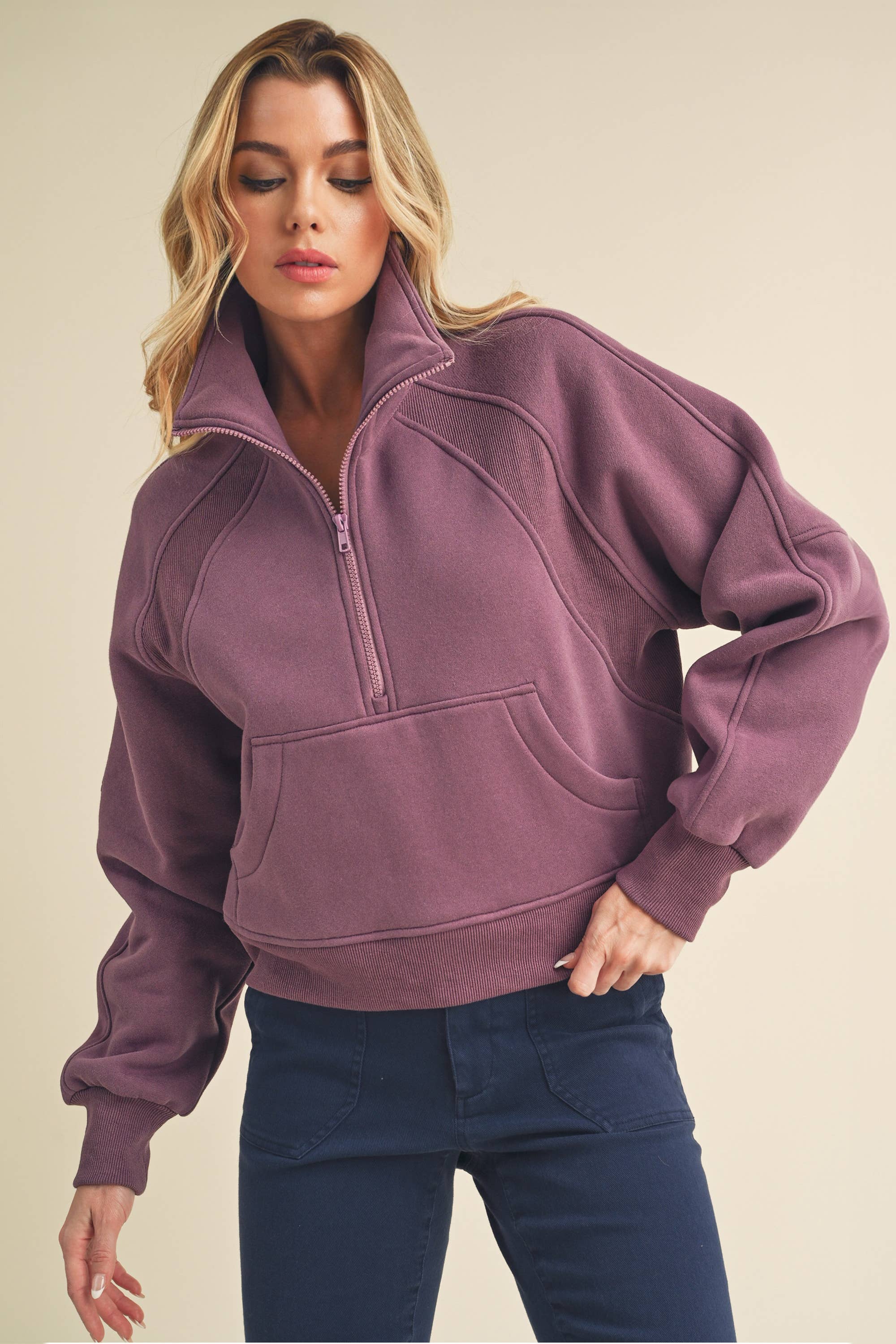 AEMI + CO - Wholesale Sweatshirt - Dames - 950CK Duif, trechterhals, halve ritssluiting, 211