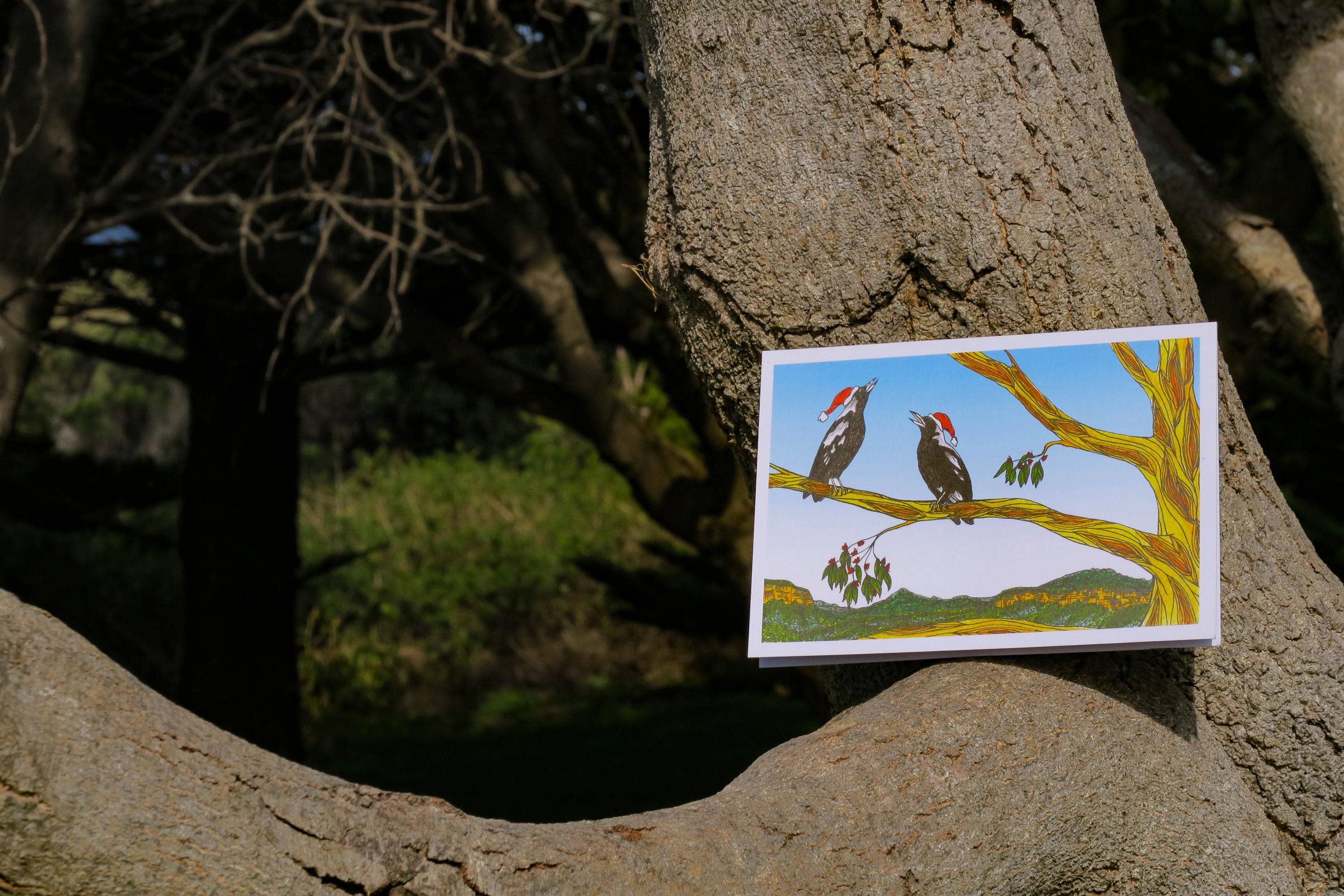 Sunshine Sea Art - Wholesale Christmas card - Magpie Christmas Card | Australian Bush Bird Greeting Card5