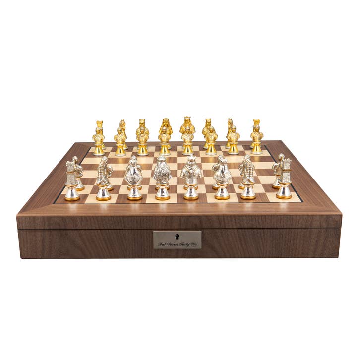 Dal Rossi Medieval Warriors Metal Chess Set with Walnut Box for wholesale by Dal Rossi Italy