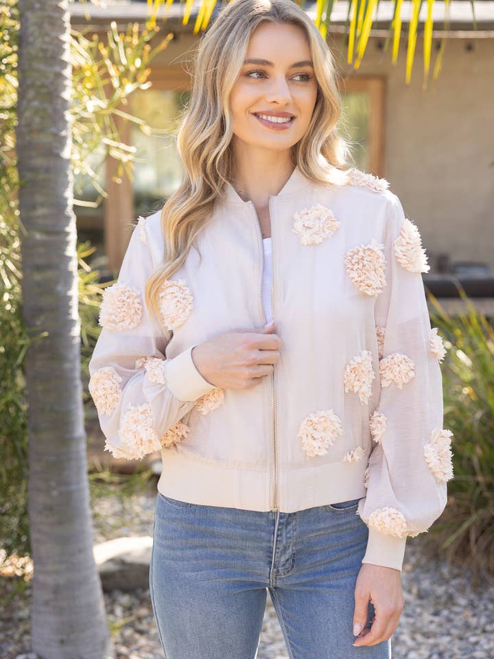 36275 3D Floral Textured Full Zip Bomber Jacket for wholesale by VOY