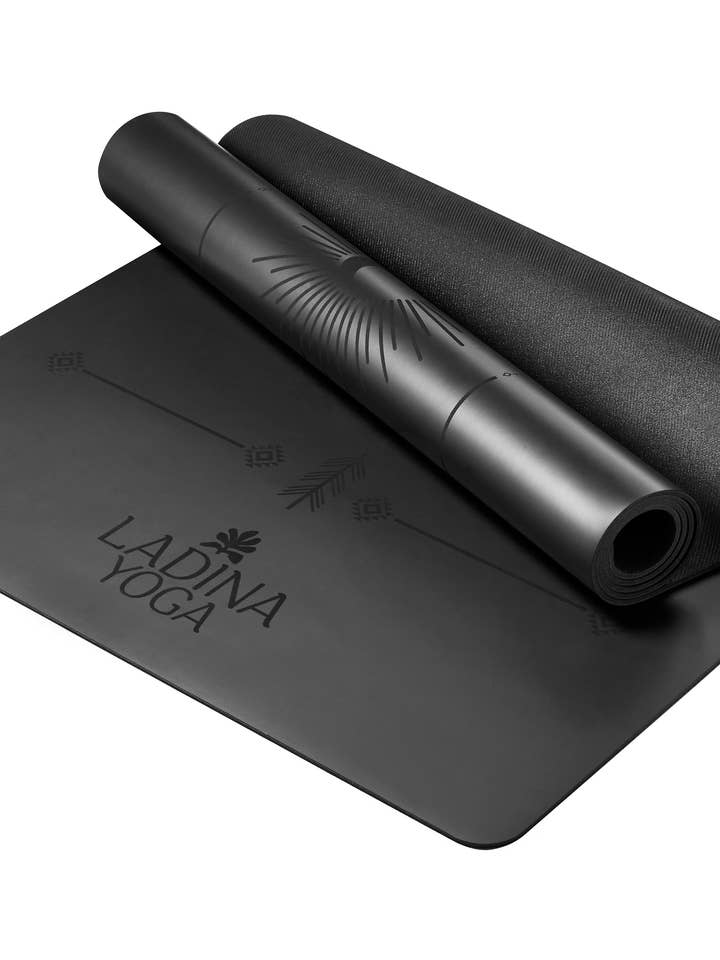Ultra Grip Sustainable Yoga Mat Alignment - Warrior Black for wholesale by Ladina Yoga