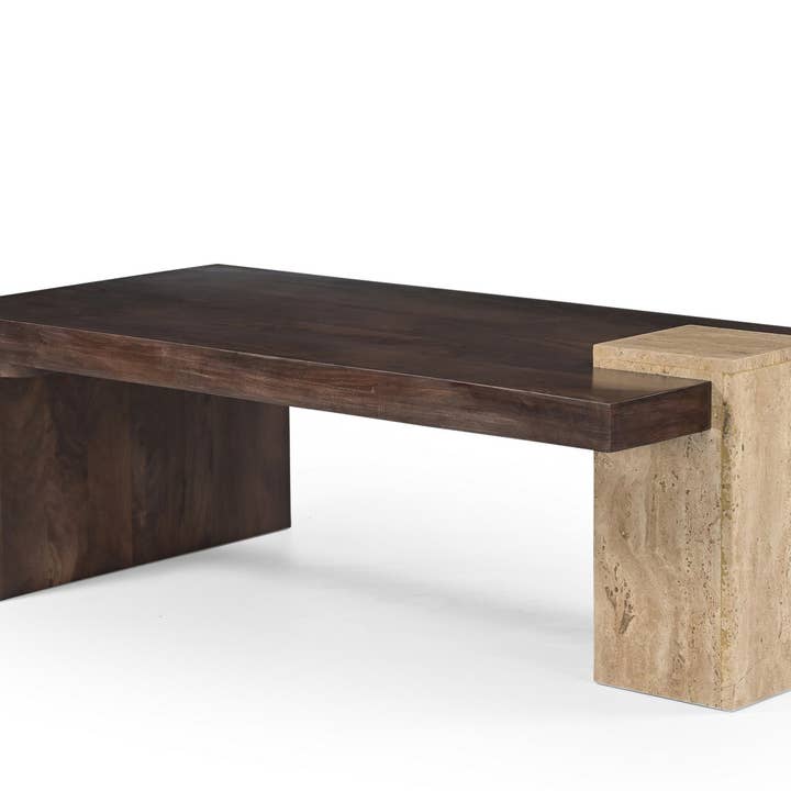 Soffbord i mindi och travertinmarmor 120 x 60 x 35 cm för wholesale av Ethan Chloe - GARPE GROUP - GARCIA PÉREZ Y CÍA S.L.