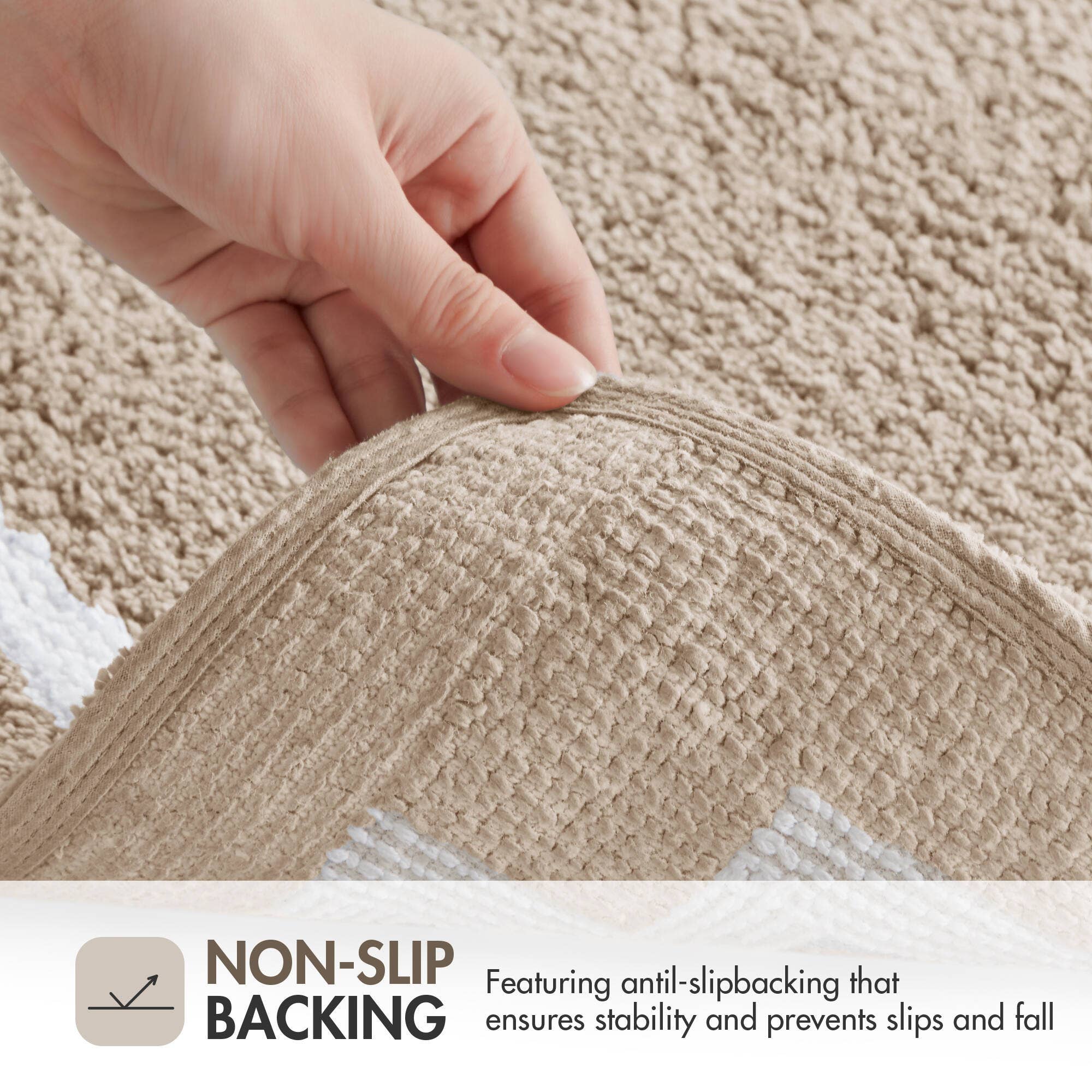 Olliix - Wholesale Bath Mat - High Pile Bordered Bathroom Rug, Taupe17