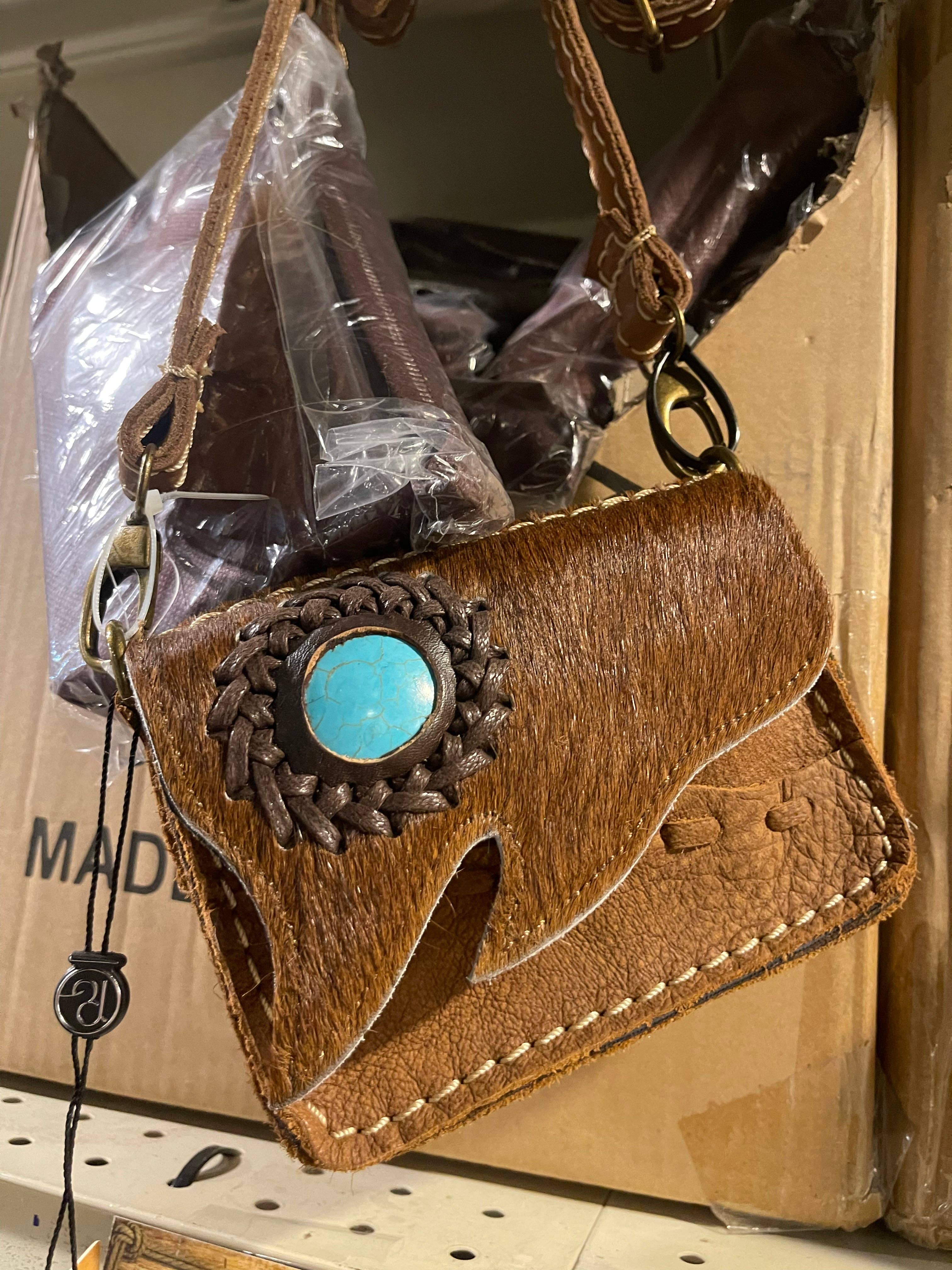 Broads Market - Vente Sac à bandoulière – femme - Mini sac à bandoulière en cuir de vachette avec pierre turquoise6