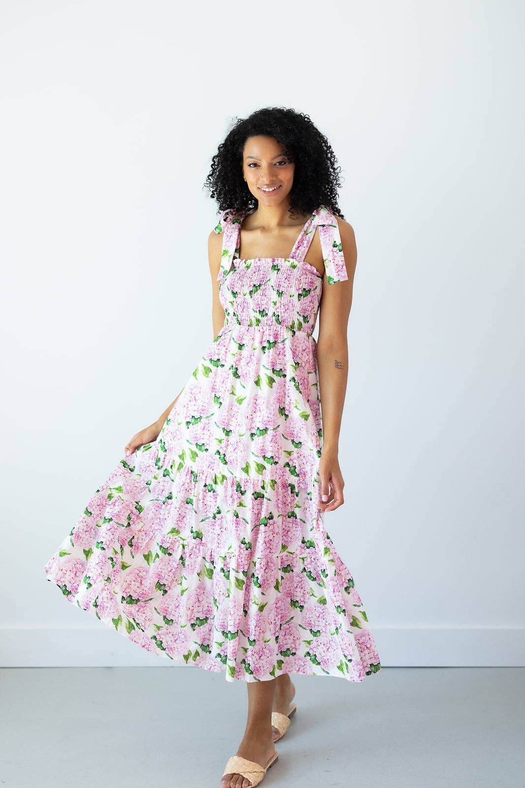 Kathleen Maeve - Wholesale Dress - Women's - Emma Bow Maxi Dress | Pink Hydrangeas9