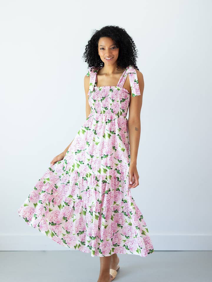 Kathleen Maeve - Wholesale Dress - Women's - Emma Bow Maxi Dress | Pink Hydrangeas9