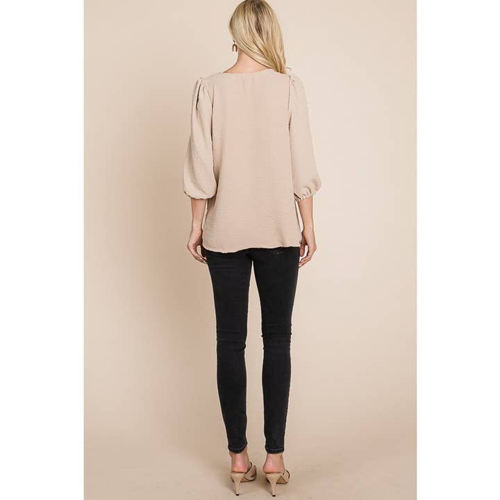 SOLID DOTTED WOVEN THREE QUARTER SLEEVE TOP for wholesale by Reborn J