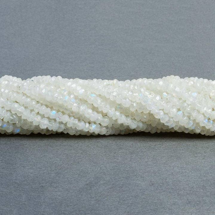 Rondelle facettée Rainbow Moonstone découpée à la main, 13 pouces, 120 perles pour la vente par The Bead Traders