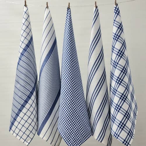 Rans - Wholesale Tea towel - RANS Milan Tea Towels Check & Stripe Designs|Cobalt Blue1