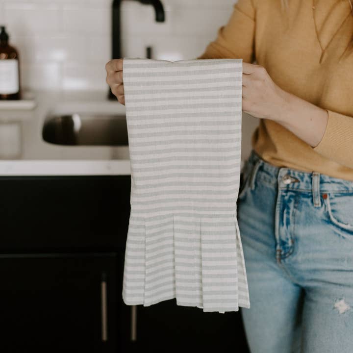 Sweet Water Decor - Wholesale Hand Towel - Striped Hand Towel with Ruffle, Grey - Home Decor & Gifts