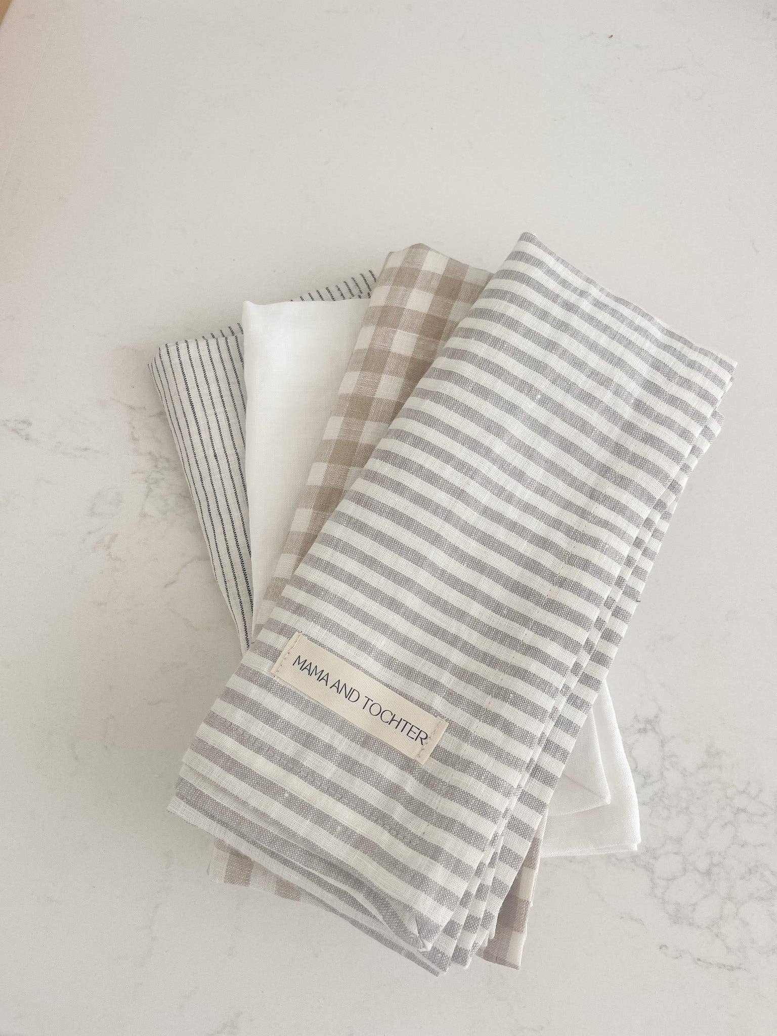 French Country Stripe Linen Dish Towel Set of 3